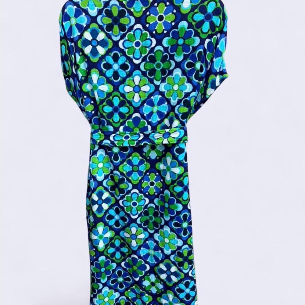 MELINDA Retro Cotton Dress in Jubilee Blue by Lesley Evers. - Picture 3 of 7